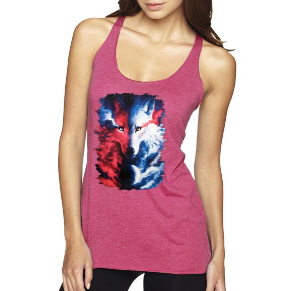 Wild Bobby, Artic Wolf Light Dark Good Bad Moon | Womens Animal Lover Premium Tri-Blend Racerback Tank Top, Vintage Pink, Large