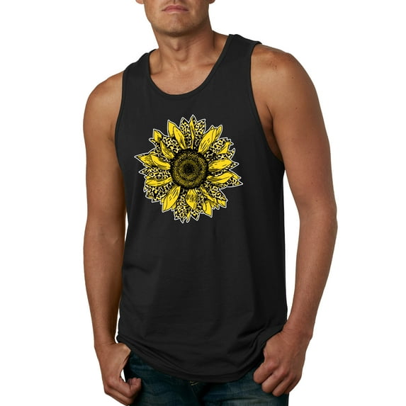Wild Bobby, Artsy Cheetah Leopard Print Sunflower, Fashion, Men Graphic Tank Top, Black, Medium