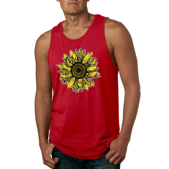 Wild Bobby, Artsy Cheetah Leopard Print Sunflower, Fashion, Men Graphic Tank Top, Red, 3XL