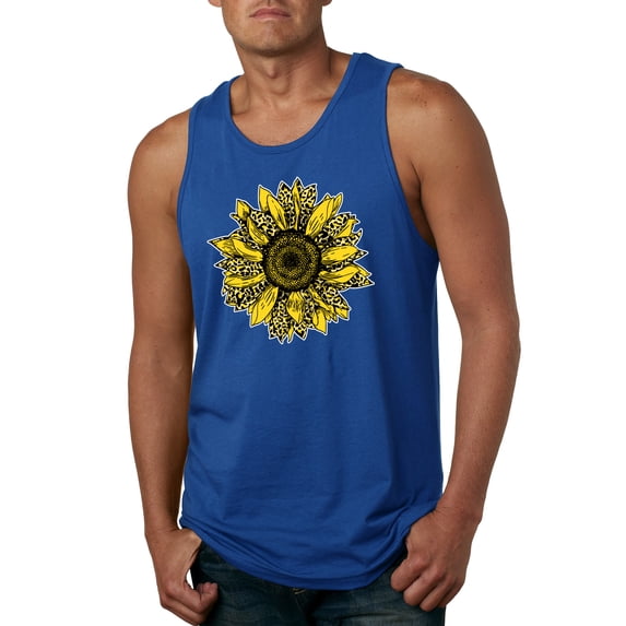Wild Bobby, Artsy Cheetah Leopard Print Sunflower, Fashion, Men Graphic Tank Top, Royal, Medium