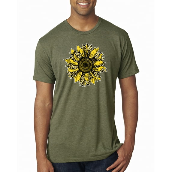 Wild Bobby, Artsy Cheetah Leopard Print Sunflower, Fashion, Men Premium Tri Blend Tee, Military Green, X-Large