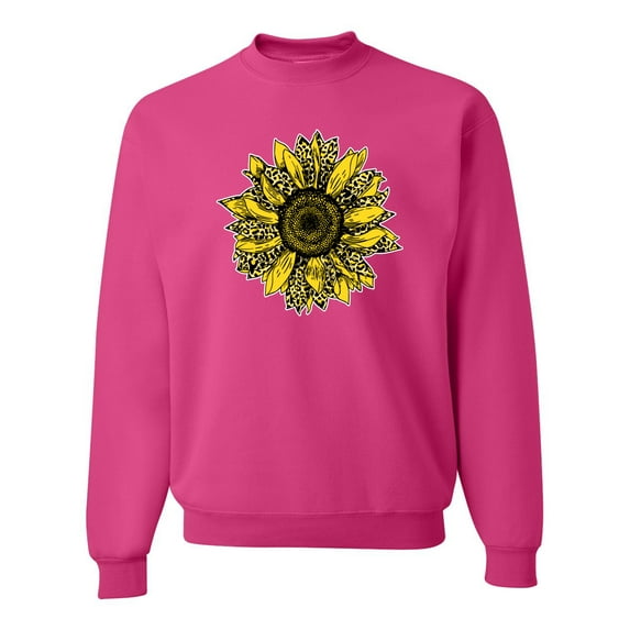 Wild Bobby, Artsy Cheetah Leopard Print Sunflower, Fashion, Unisex Crewneck Graphic Sweatshirt, Fuschia, 3XL