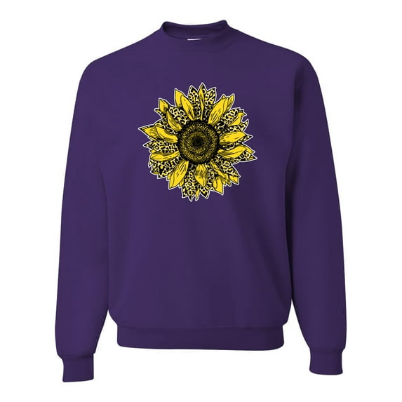 Wild Bobby, Artsy Cheetah Leopard Print Sunflower, Fashion, Unisex Crewneck Graphic Sweatshirt, Purple, 2XL