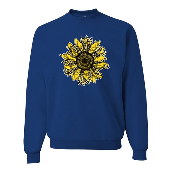 Wild Bobby, Artsy Cheetah Leopard Print Sunflower, Fashion, Unisex Crewneck Graphic Sweatshirt, Royal, 2XL