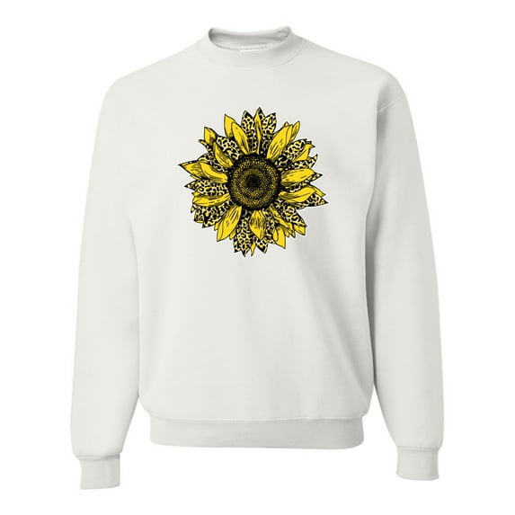 Wild Bobby, Artsy Cheetah Leopard Print Sunflower, Fashion, Unisex Crewneck Graphic Sweatshirt, White, 2XL