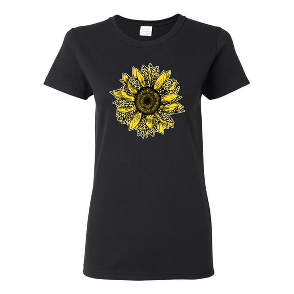 Wild Bobby, Artsy Cheetah Leopard Print Sunflower, Fashion, Women Graphic Tee, Black, Small