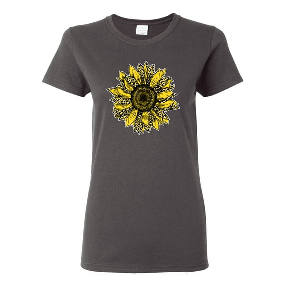 Wild Bobby, Artsy Cheetah Leopard Print Sunflower, Fashion, Women Graphic Tee, Charcoal, X-Large