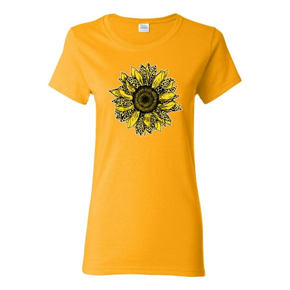 Wild Bobby, Artsy Cheetah Leopard Print Sunflower, Fashion, Women Graphic Tee, Gold, 2XL