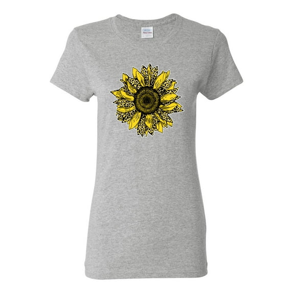 Wild Bobby, Artsy Cheetah Leopard Print Sunflower, Fashion, Women Graphic Tee, Heather Grey, 3XL