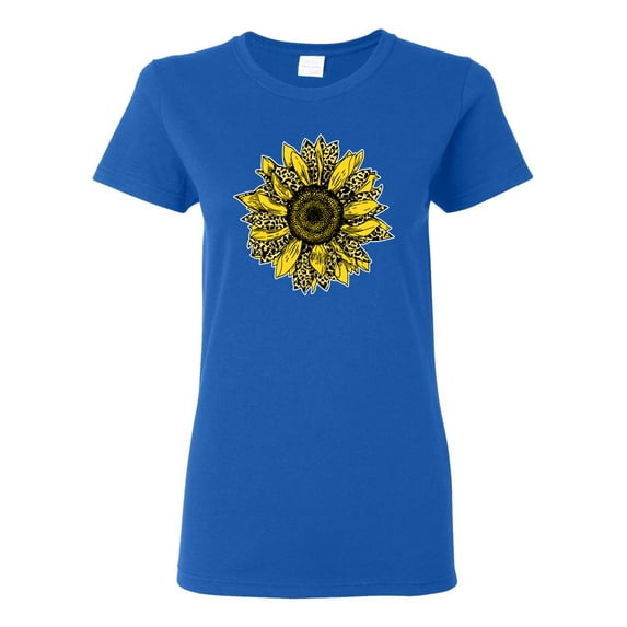 Wild Bobby, Artsy Cheetah Leopard Print Sunflower, Fashion, Women Graphic Tee, Royal, Small