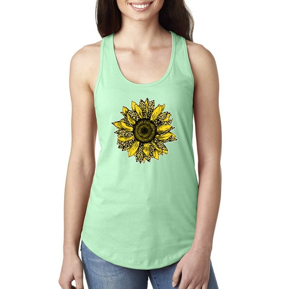 Wild Bobby, Artsy Cheetah Leopard Print Sunflower, Fashion, Women Racerback Tank Top, Mint, Small