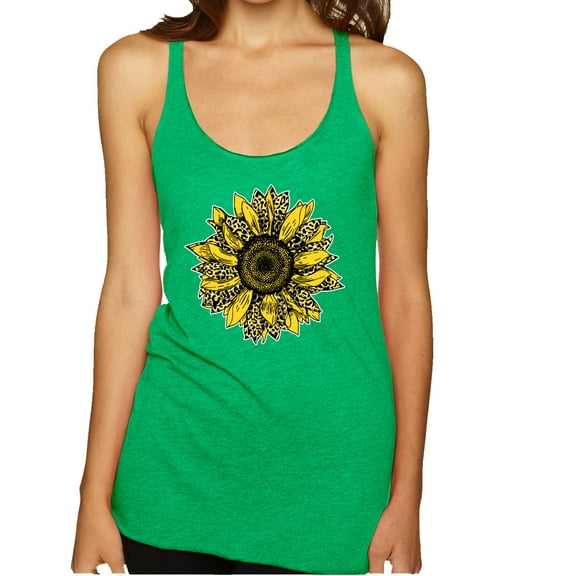 Wild Bobby, Artsy Cheetah Leopard Print Sunflower, Fashion, Women Tri-Blend Racerback Tank Top, Envy, Small