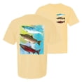 thumbnail image 1 of Wild Bobby, Atlantic Chum Sakeye Salmon Fish Trio, Fishing, Front and Back Garment-Dyed Short Sleeve Tees, Banana, X-Large, 1 of 3