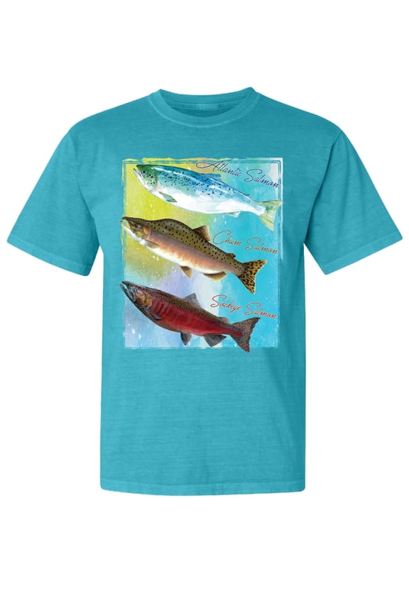 , Atlantic Chum Sakeye Salmon, Fish, Trio Garment-Dyed Washed Look Short Sleeve Tees, Blue Lagoon, Small