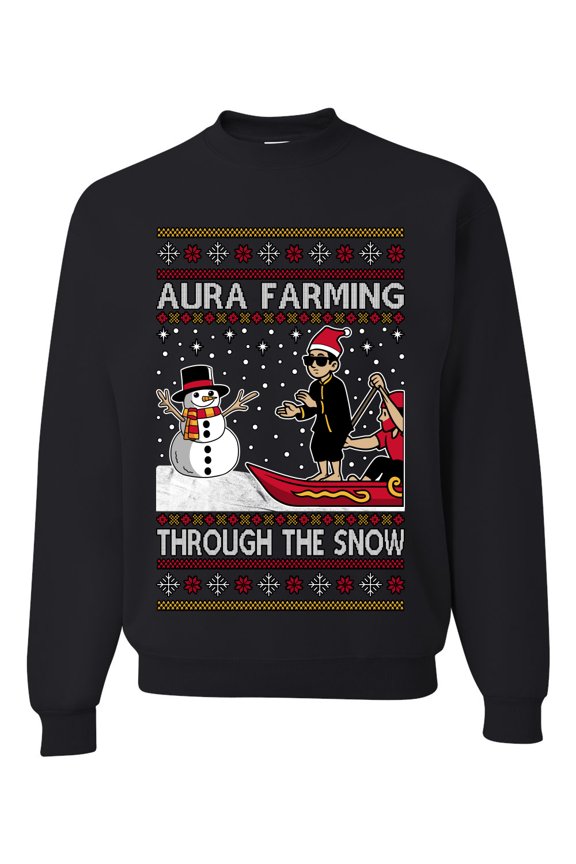 Aura Farming Through The Snow Meme Unisex Sweater | Holiday Crewneck Sweatshirt