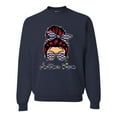 thumbnail image 1 of Wild Bobby, Autism Awareness Mom Life Messy Hair Bun | Cool Support Neon Print Bandana Mother's Day Unisex Crewneck Graphic Sweatshirt, Navy, Large, 1 of 5