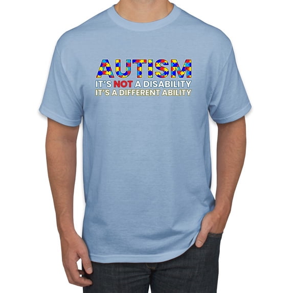 Wild Bobby, Autism Awareness Puzzle | Autism Is Not A Disablity It’s A Different Abilty Inspirational Christian Men's Graphic T-Shirt, Light Blue, Medium