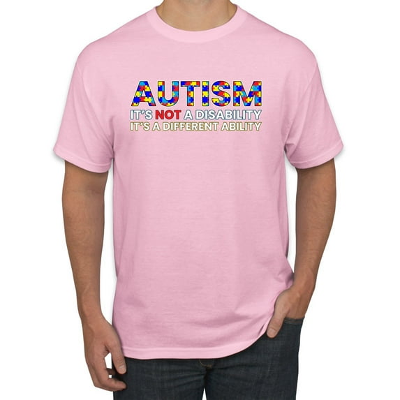 Wild Bobby, Autism Awareness Puzzle | Autism Is Not A Disablity It’s A Different Abilty Inspirational Christian Men's Graphic T-Shirt, Light Pink, Small