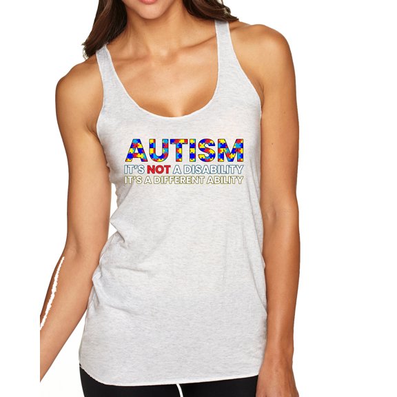 Wild Bobby, Autism Awareness Puzzle | Autism Is Not A Disablity It’s A Different Abilty Inspirational Christian Tri-Blend Racerback Tank Top, Heather White, Medium