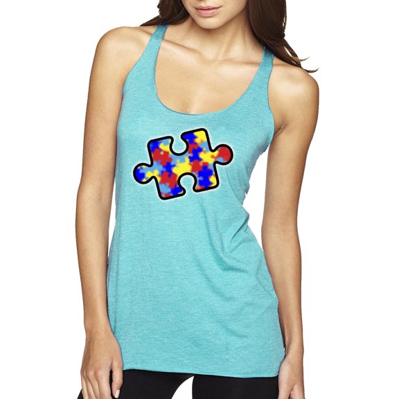 Wild Bobby Autism Awarness Big Puzzle Symbol Autism Awareness Women Tri-Blend Racerback Tank Top