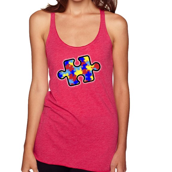 Wild Bobby Autism Awarness Big Puzzle Symbol Autism Awareness Women Tri-Blend Racerback Tank Top