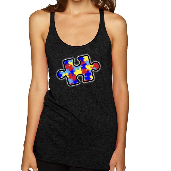 Wild Bobby Autism Awarness Big Puzzle Symbol Autism Awareness Women Tri-Blend Racerback Tank Top