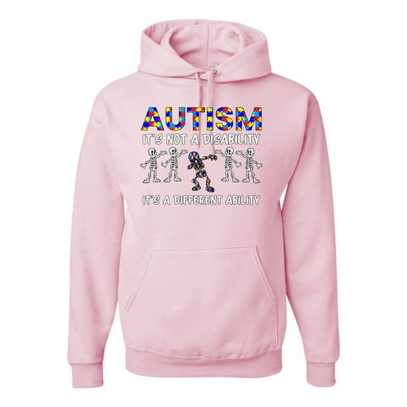 Wild Bobby, Autism Is Not A Disablity It’s A Different Abilty | Autism Awareness Dabbing Skeleton Inspirational Christian Unisex Graphic Hoodie Sweatshirt, Light Pink, Large