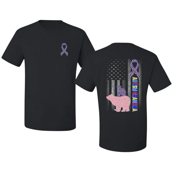 Wild Bobby Autism Grandma Tshirt Vintage American Flag Puzzle Autism Ribbon Autism Awareness Front and Back Men Tee