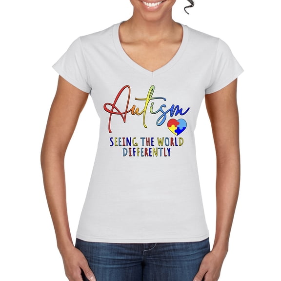 Wild Bobby Autism Seeing The World Different Autism Awareness Women Standard V-Neck Tee