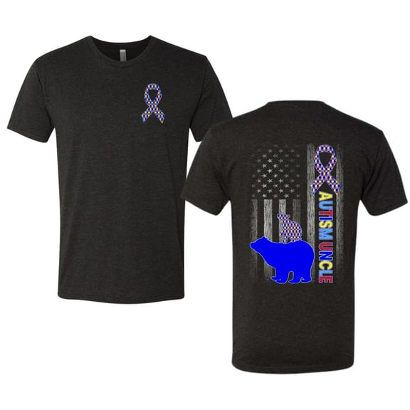 Wild Bobby Autism Uncle Tshirt Vintage American Flag Puzzle Autism Ribbon Autism Awareness Front and Back Men Premium Tri Blend Tee