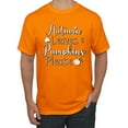 thumbnail image 1 of Wild Bobby Autumn Leaves and Pumpkins Please Black and White Distress Filter Halloween Men Tee, Orange, X-Large, 1 of 6