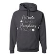 thumbnail image 1 of Wild Bobby Autumn Leaves and Pumpkins Please Black and White Distress Filter Halloween Unisex Hoodie Sweatshirt, Charcoal, XX-Large, 1 of 6