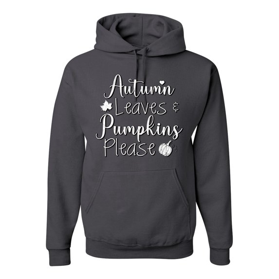 Wild Bobby Autumn Leaves and Pumpkins Please Black and White Distress Filter Halloween Unisex Hoodie Sweatshirt, Charcoal, XX-Large