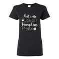 thumbnail image 1 of Wild Bobby Autumn Leaves and Pumpkins Please Black and White Distress Filter Halloween Women Graphic Tee, Black, Small, 1 of 6