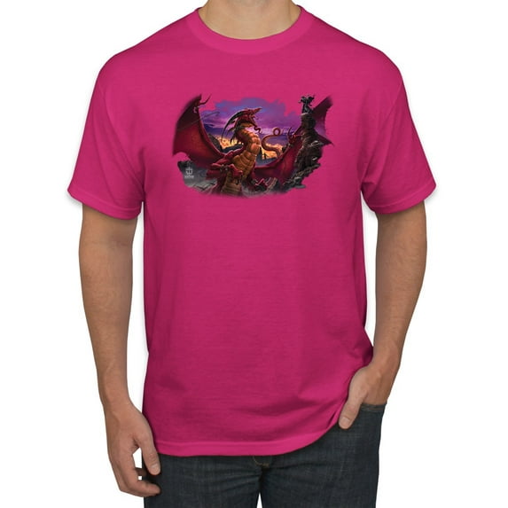 Wild Bobby, Awaken the Dragon Mythical Medieval Beast, Pop Culture, Men Graphic Tees, Fuschia, 2XL