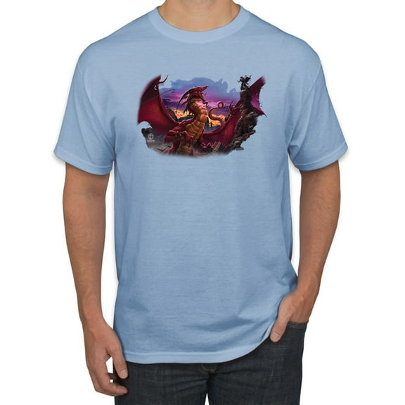 Wild Bobby, Awaken the Dragon Mythical Medieval Beast, Pop Culture, Men Graphic Tees, Light Blue, X-Large