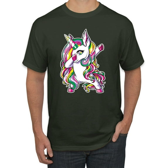 Wild Bobby, Awesome Dabbing Dab Rainbow Unicorn Fantasy, Streetwear, Men's Graphic Tees, Forest Green, 3XL