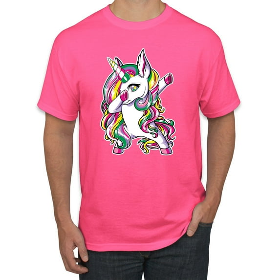 Wild Bobby, Awesome Dabbing Dab Rainbow Unicorn Fantasy, Streetwear, Men's Graphic Tees, Neon Pink, Small