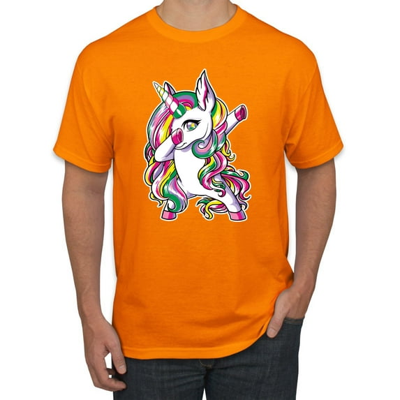 Wild Bobby, Awesome Dabbing Dab Rainbow Unicorn Fantasy, Streetwear, Men's Graphic Tees, Orange, 3XL