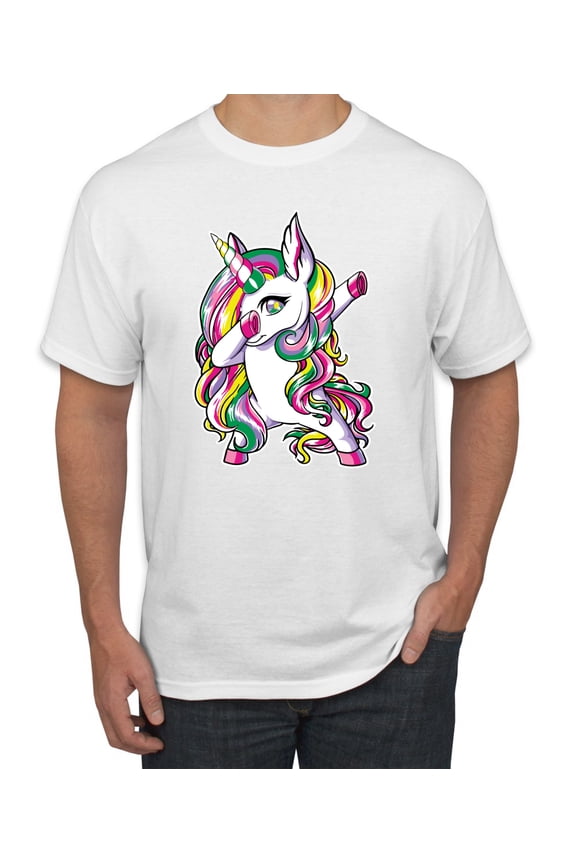 , Awesome Dabbing Dab Rainbow Unicorn Fantasy, Streetwear, Men's Graphic Tees, White, 5XL