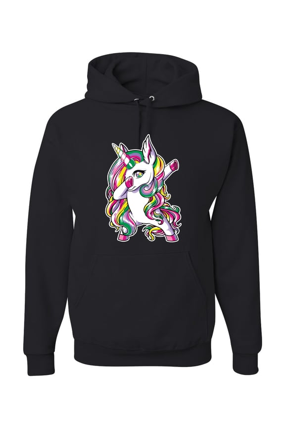 , Awesome Dabbing Dab Rainbow Unicorn Fantasy, Streetwear, Unisex Graphic Hoodie Sweatshirt, Black, 3XL