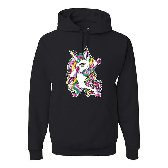 Wild Bobby, Awesome Dabbing Dab Rainbow Unicorn Fantasy, Streetwear, Unisex Graphic Hoodie Sweatshirt, Black, Small