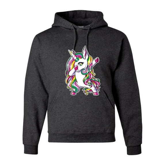 Wild Bobby, Awesome Dabbing Dab Rainbow Unicorn Fantasy, Streetwear, Unisex Graphic Hoodie Sweatshirt, Heather Black, Large