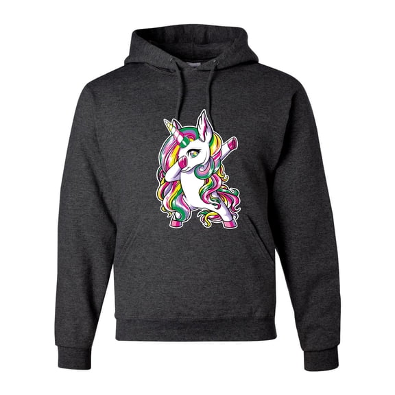 Wild Bobby, Awesome Dabbing Dab Rainbow Unicorn Fantasy, Streetwear, Unisex Graphic Hoodie Sweatshirt, Heather Black, X-Large