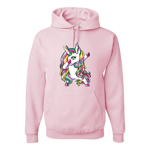 Wild Bobby, Awesome Dabbing Dab Rainbow Unicorn Fantasy, Streetwear, Unisex Graphic Hoodie Sweatshirt, Light Pink, 2XL