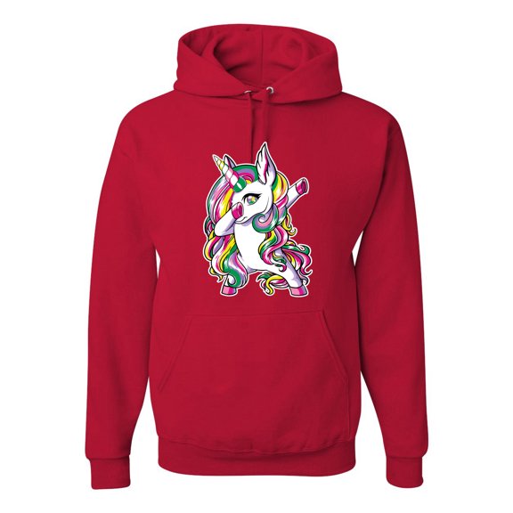 Wild Bobby, Awesome Dabbing Dab Rainbow Unicorn Fantasy, Streetwear, Unisex Graphic Hoodie Sweatshirt, Red, Large