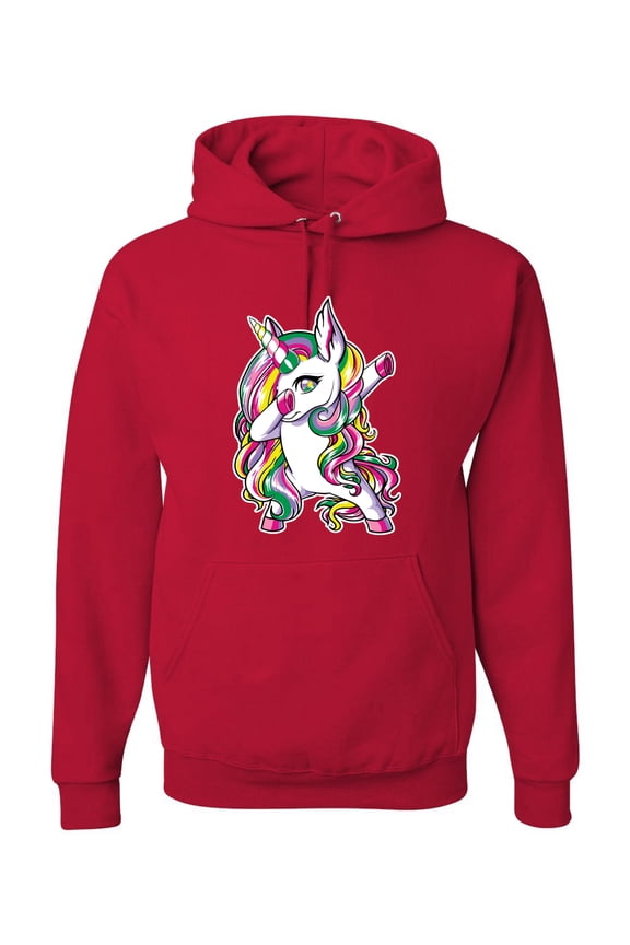 , Awesome Dabbing Dab Rainbow Unicorn Fantasy, Streetwear, Unisex Graphic Hoodie Sweatshirt, Red, Medium