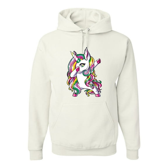 Wild Bobby, Awesome Dabbing Dab Rainbow Unicorn Fantasy, Streetwear, Unisex Graphic Hoodie Sweatshirt, White, X-Large
