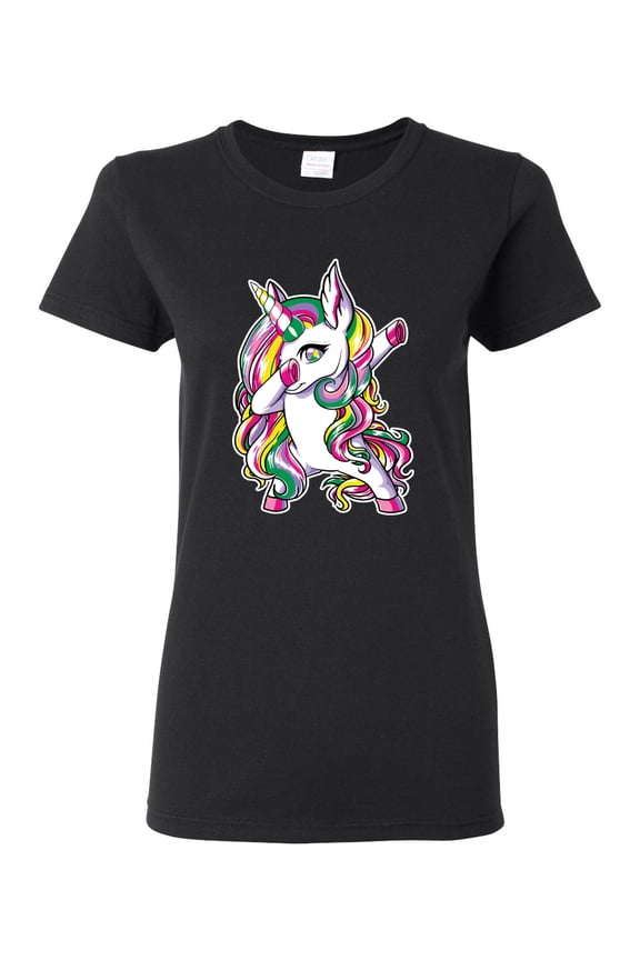 , Awesome Dabbing Dab Rainbow Unicorn Fantasy, Streetwear, Womens Graphic Tees, Black, Large