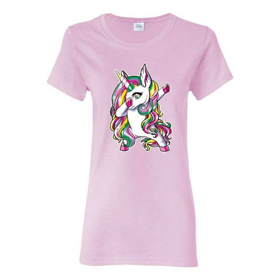 Wild Bobby, Awesome Dabbing Dab Rainbow Unicorn Fantasy, Streetwear, Womens Graphic Tees, Light Pink, Large